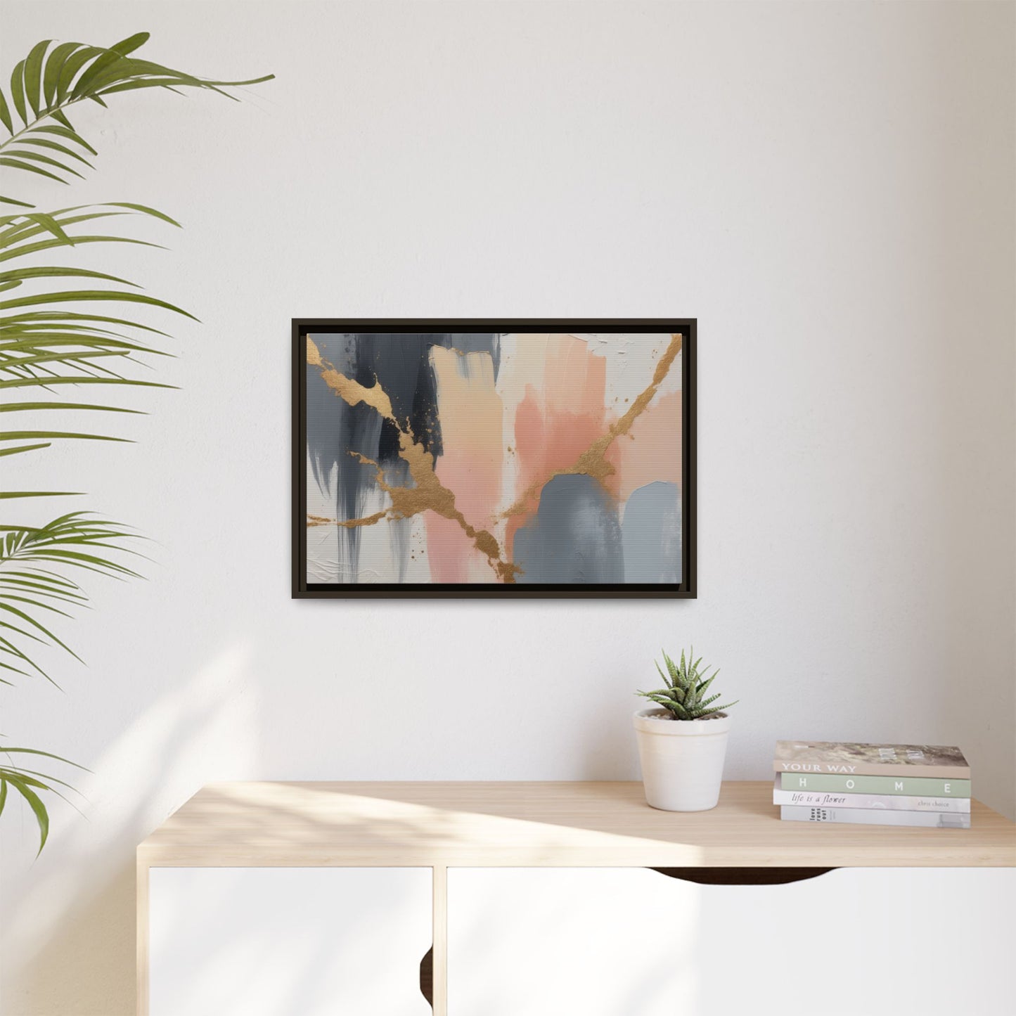Elegant Abstract Framed Canvas Art with Gold Accents