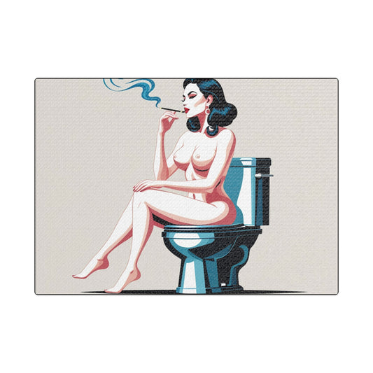 Retro Vintage Art Canvas Print - Sensual Woman Smoking on Toilet