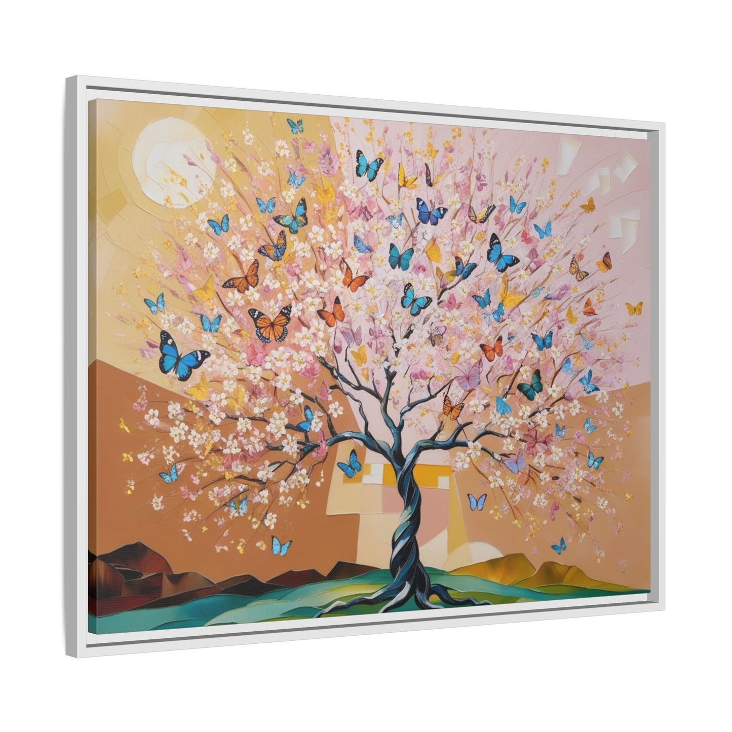Colorful Butterfly Blossom Framed Canvas Art