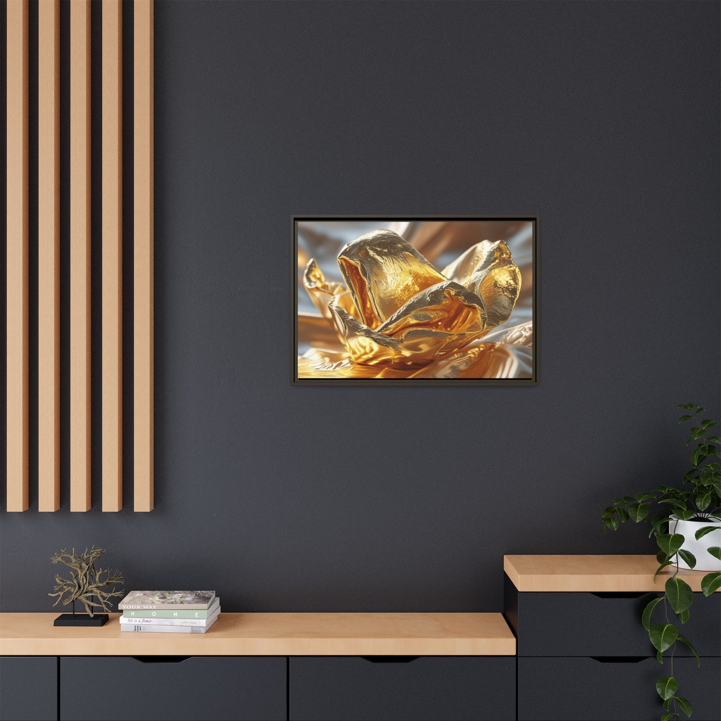 Gold Foil Rose Canvas Art - Elegant Home Decor