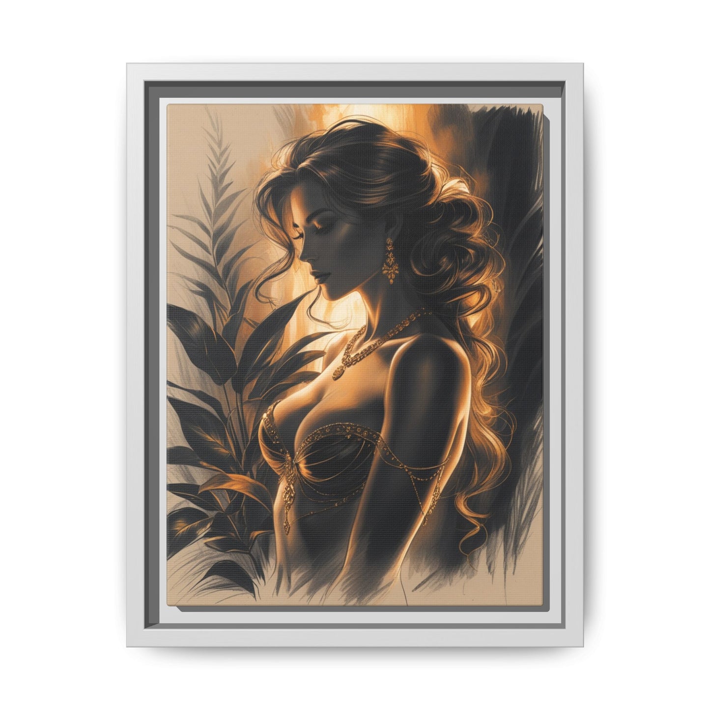 Framed Matte Canvas Artwork - Elegant Woman Silhouette Decor