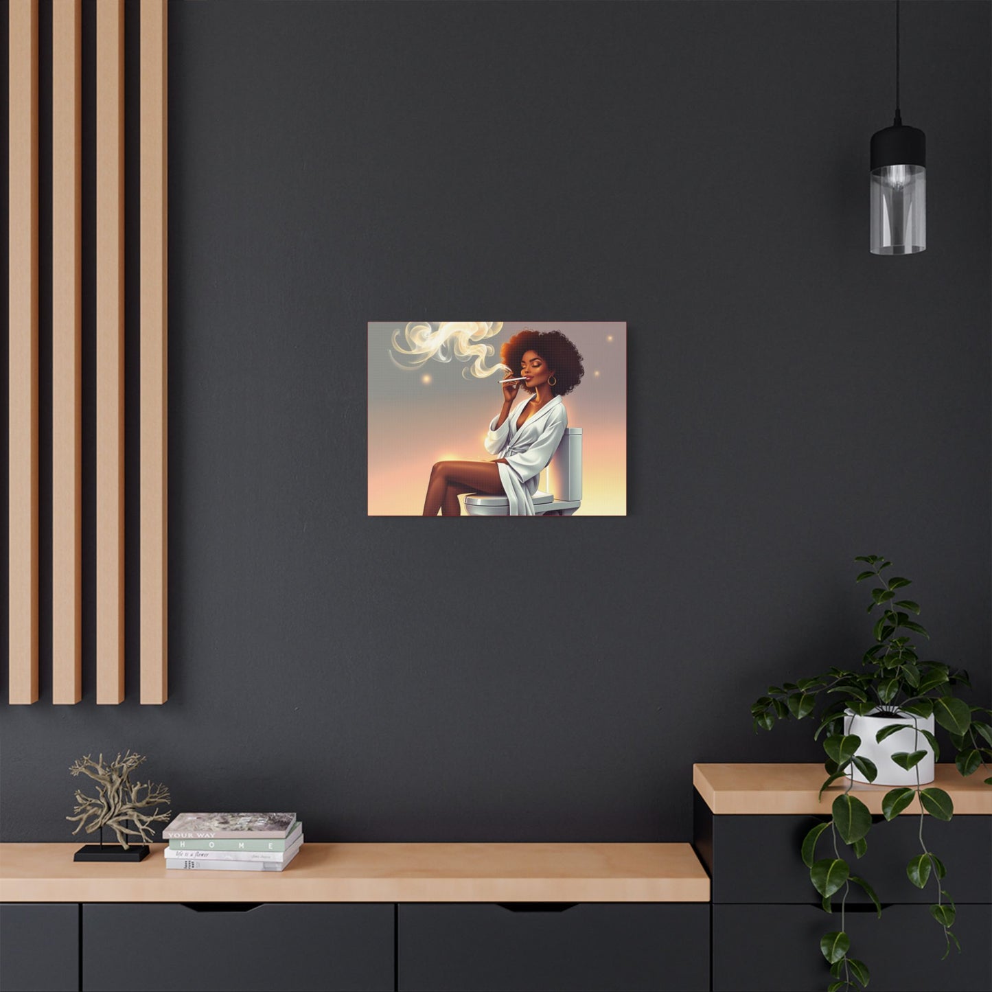 Contemporary Satin Canvas Wall Art - Stylish Leisure Scene with Female Figure