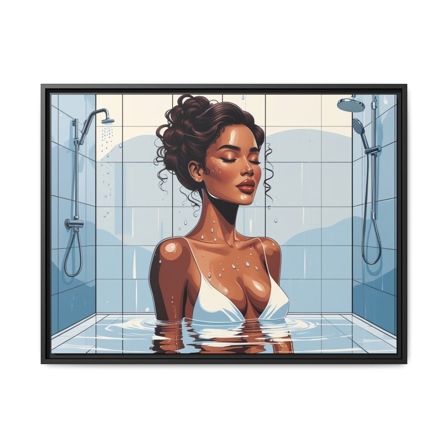 Serene Bathing Woman Canvas Art - Framed Multi-Color Wall Decor