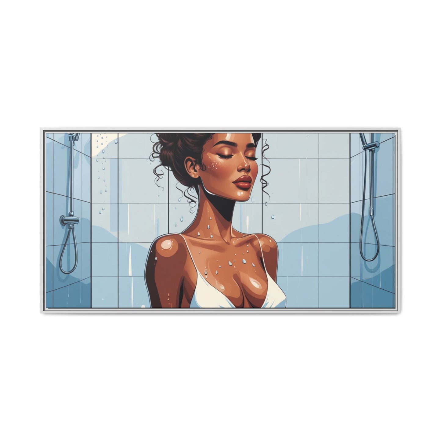 Serene Bathing Woman Canvas Art - Framed Multi-Color Wall Decor