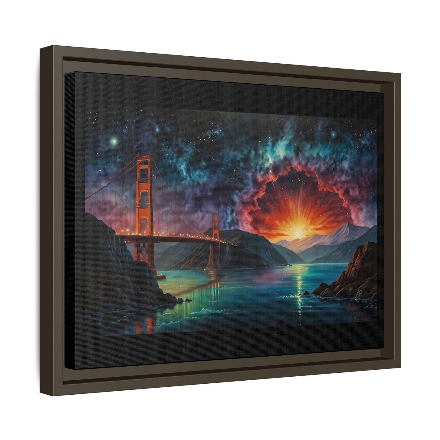 Golden Gate Sunset Framed Canvas Art - Multi-Color Wall Decor