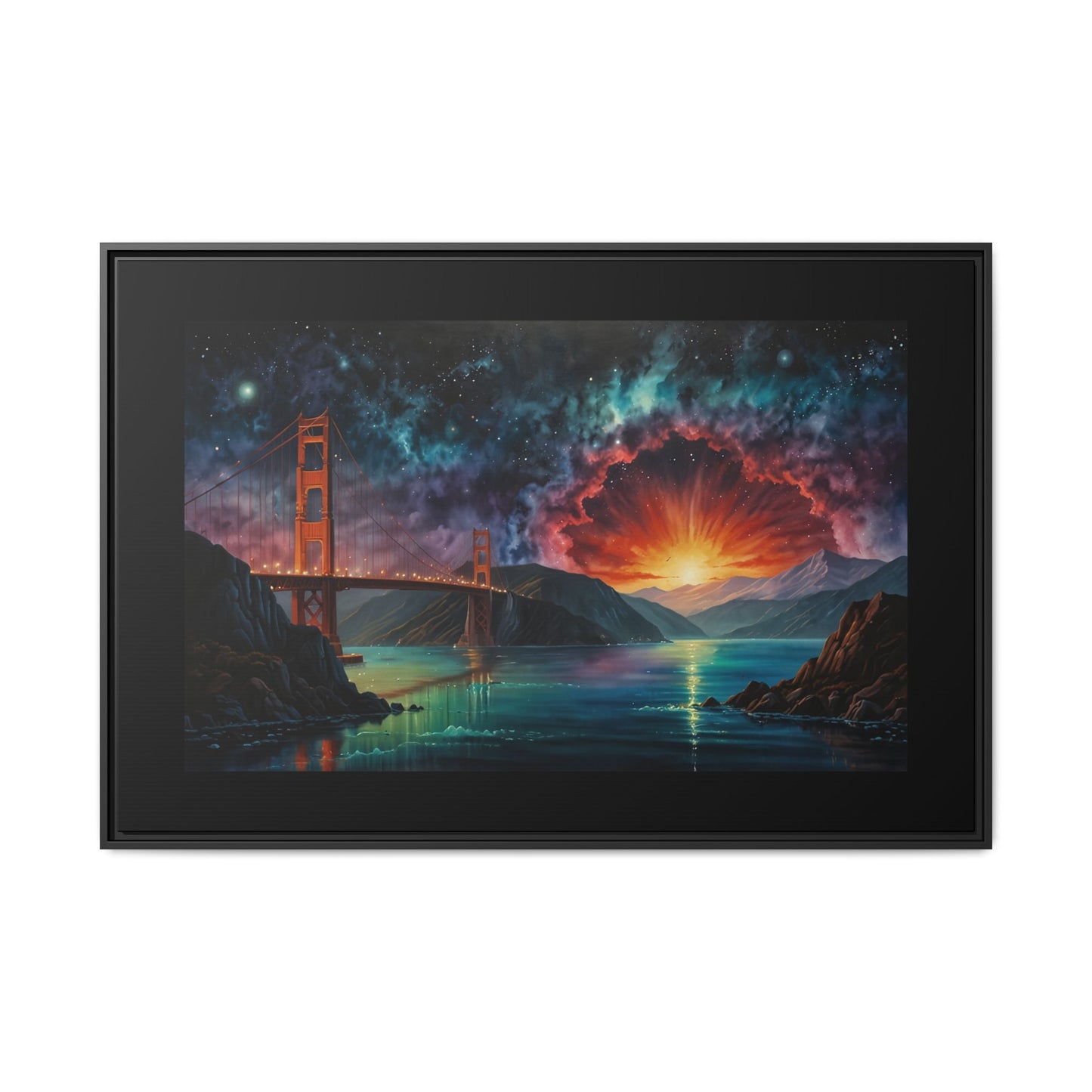 Golden Gate Sunset Framed Canvas Art - Multi-Color Wall Decor