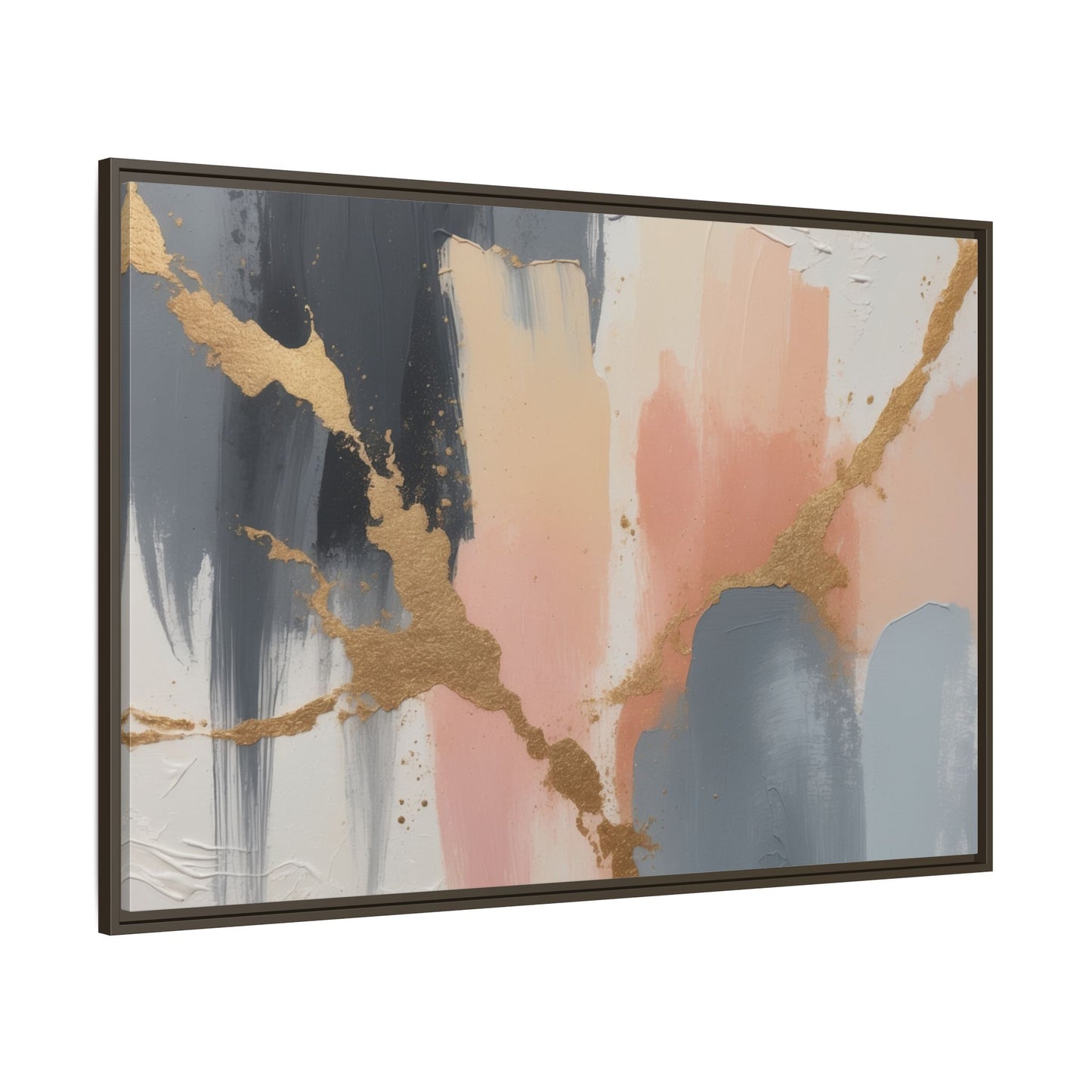 Elegant Abstract Framed Canvas Art with Gold Accents