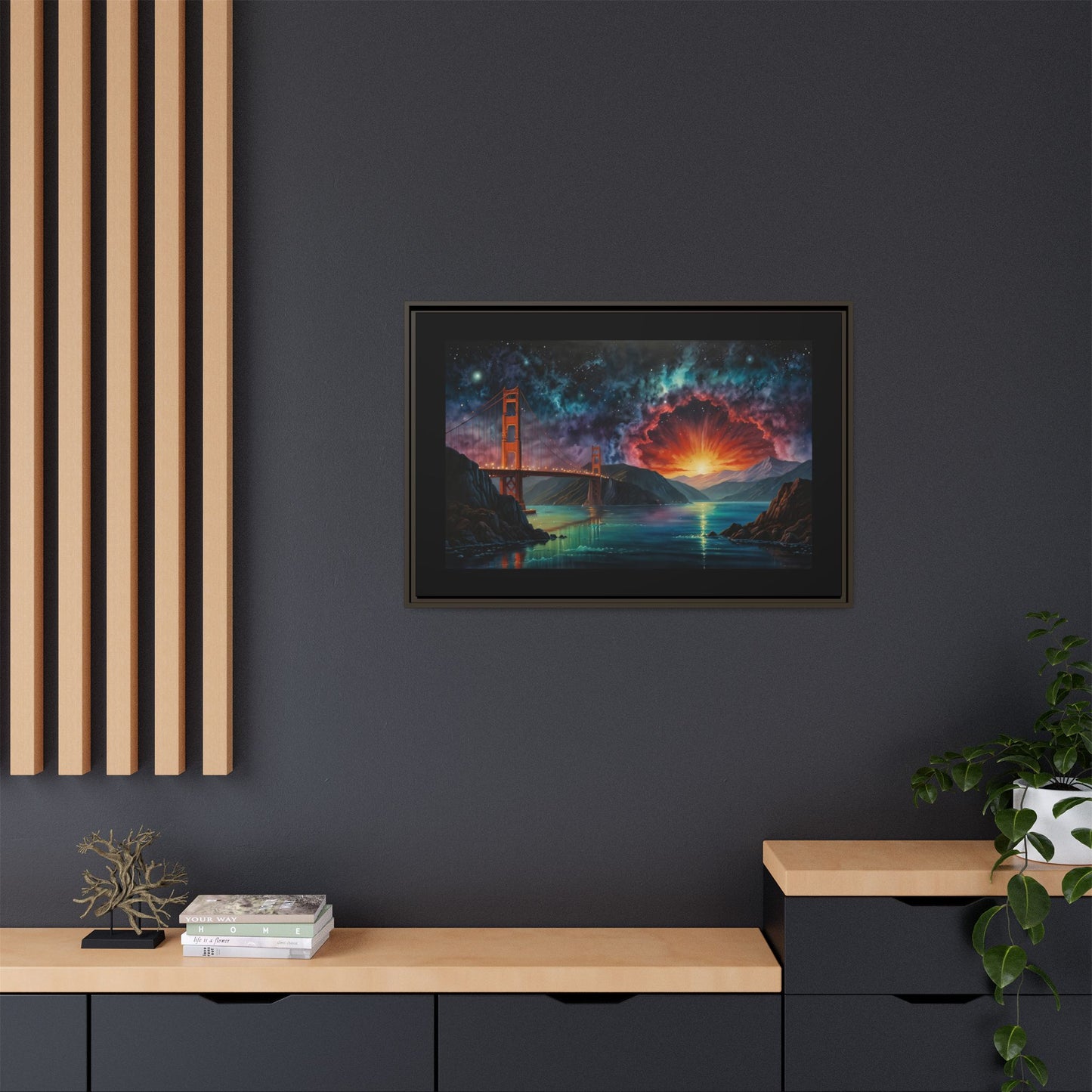 Golden Gate Sunset Framed Canvas Art - Multi-Color Wall Decor