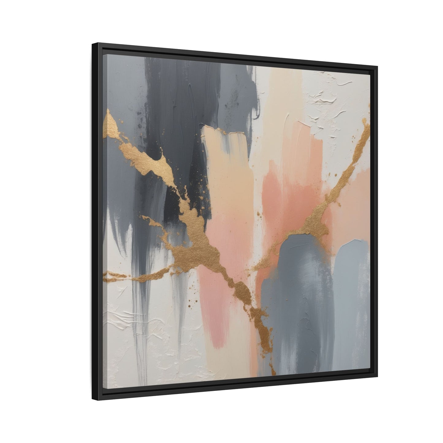 Elegant Abstract Framed Canvas Art with Gold Accents