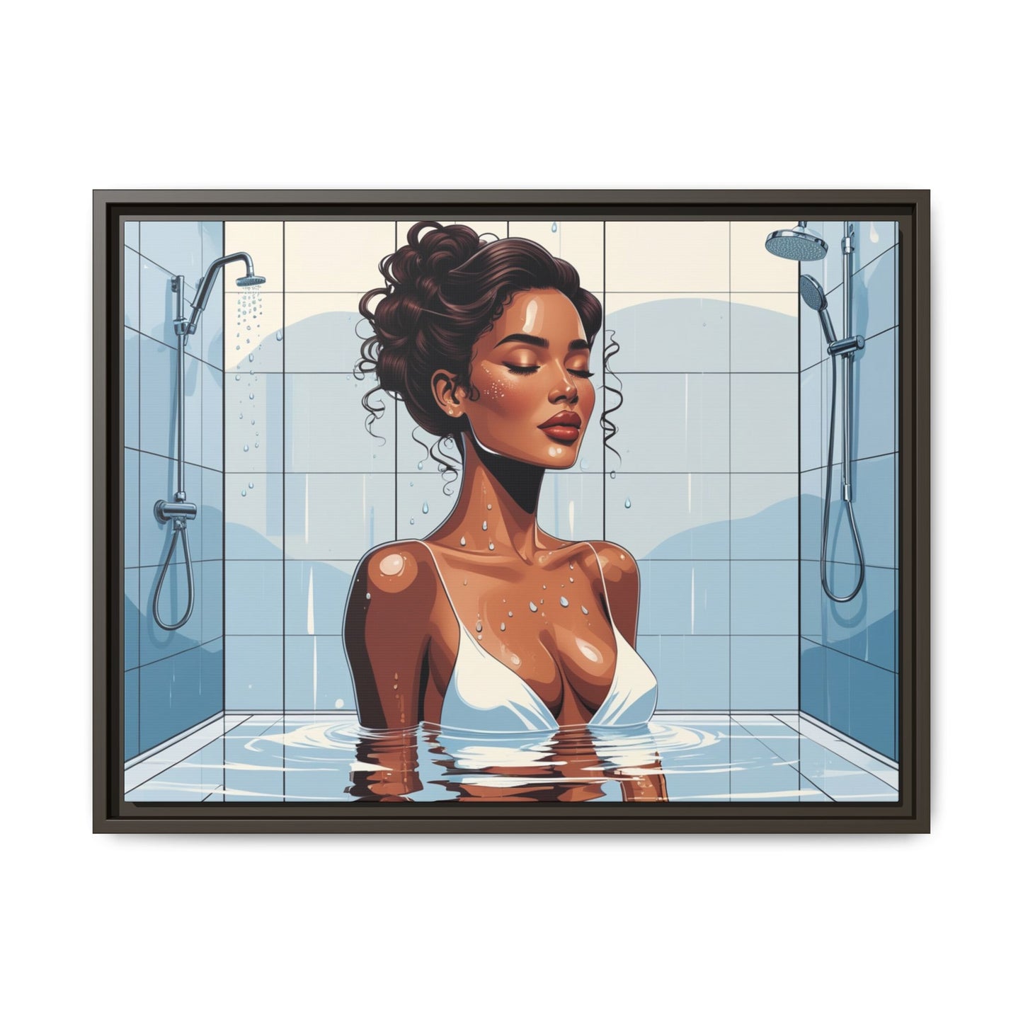 Serene Bathing Woman Canvas Art - Framed Multi-Color Wall Decor