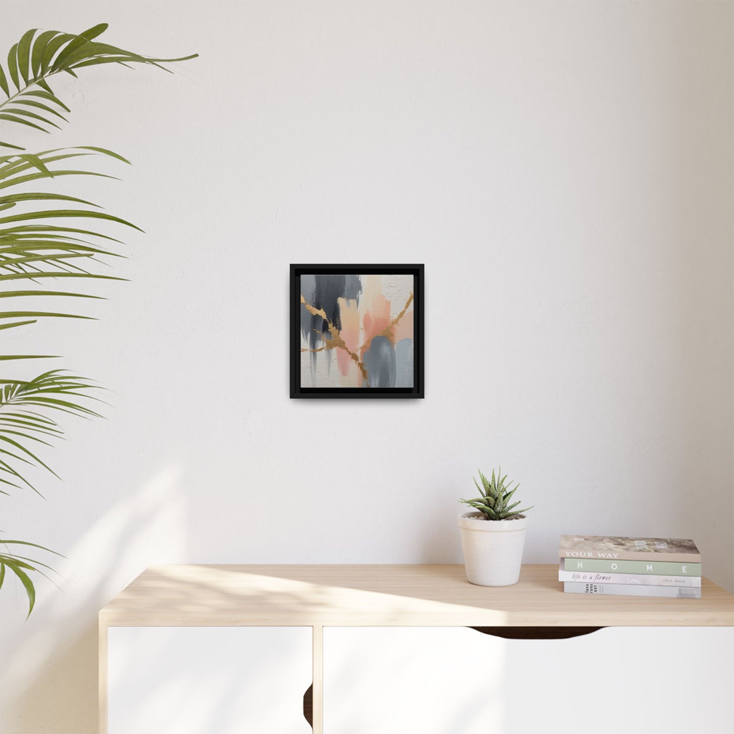 Elegant Abstract Framed Canvas Art with Gold Accents