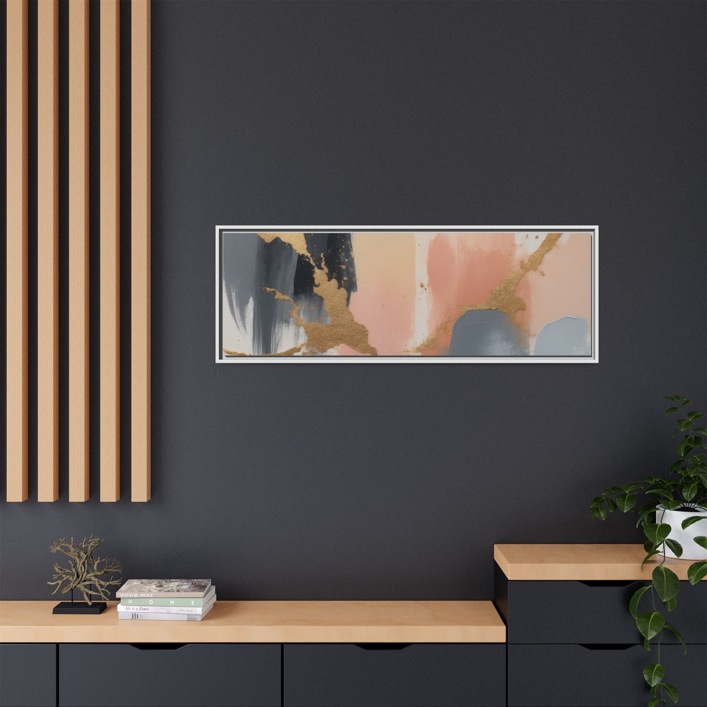 Elegant Abstract Framed Canvas Art with Gold Accents