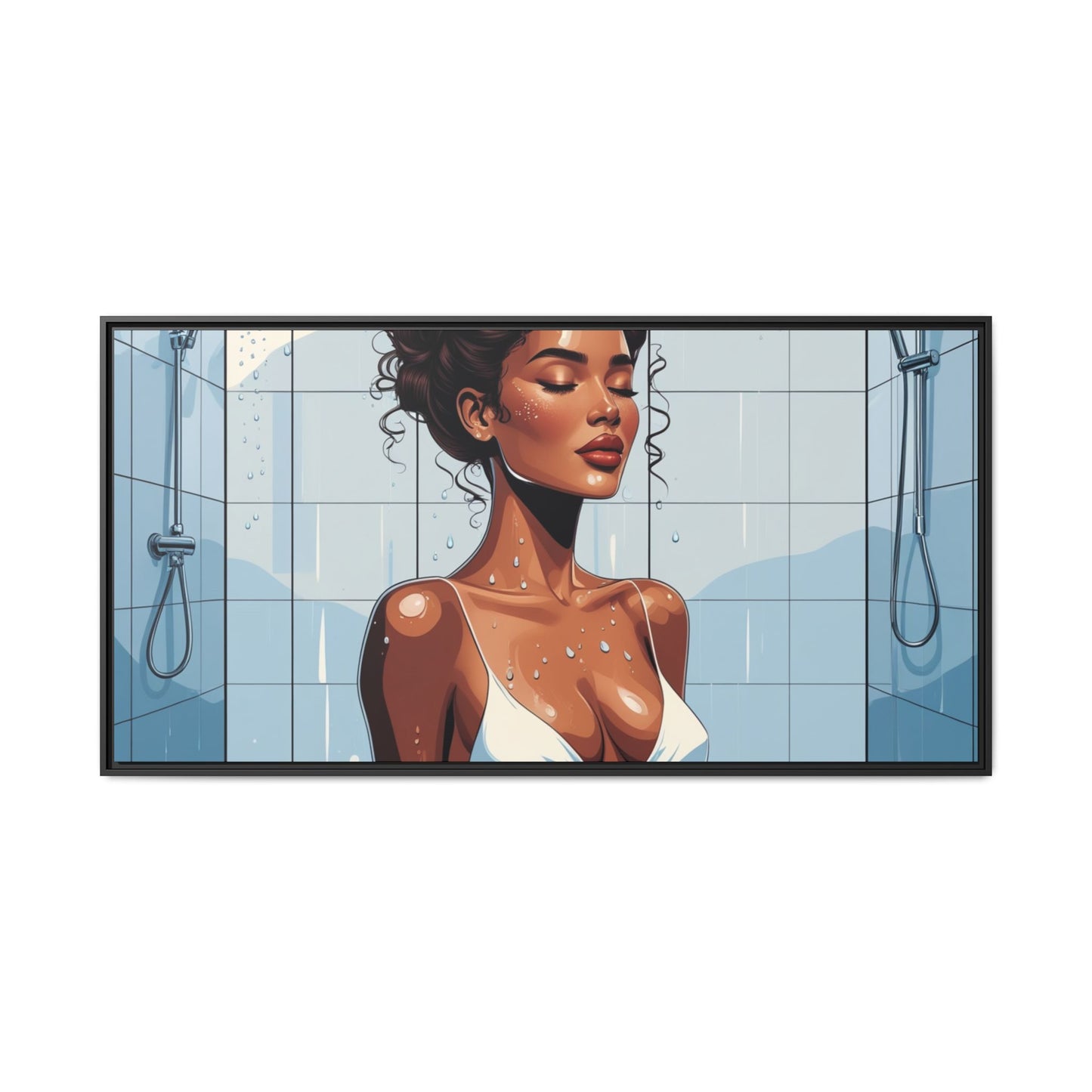 Serene Bathing Woman Canvas Art - Framed Multi-Color Wall Decor