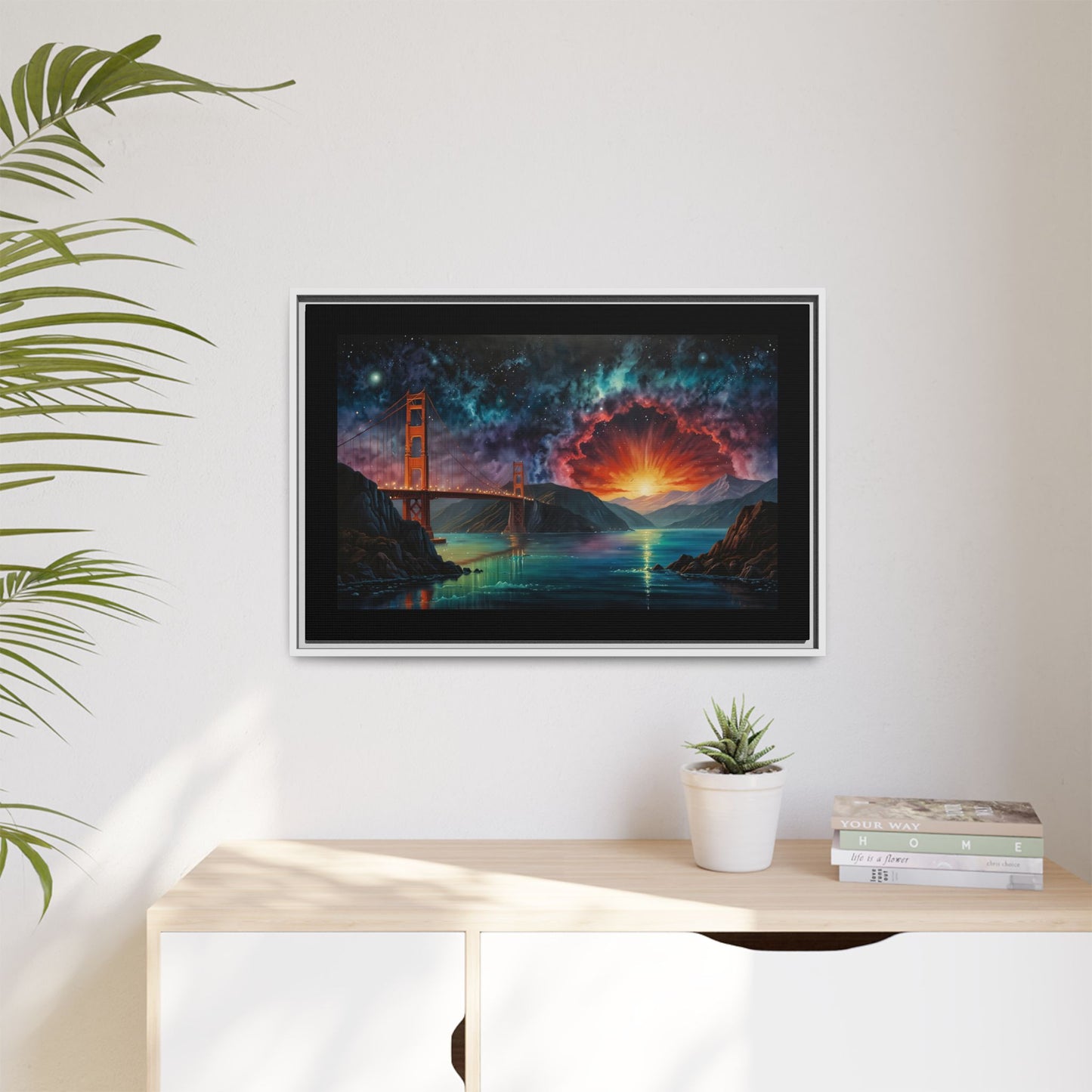 Golden Gate Sunset Framed Canvas Art - Multi-Color Wall Decor