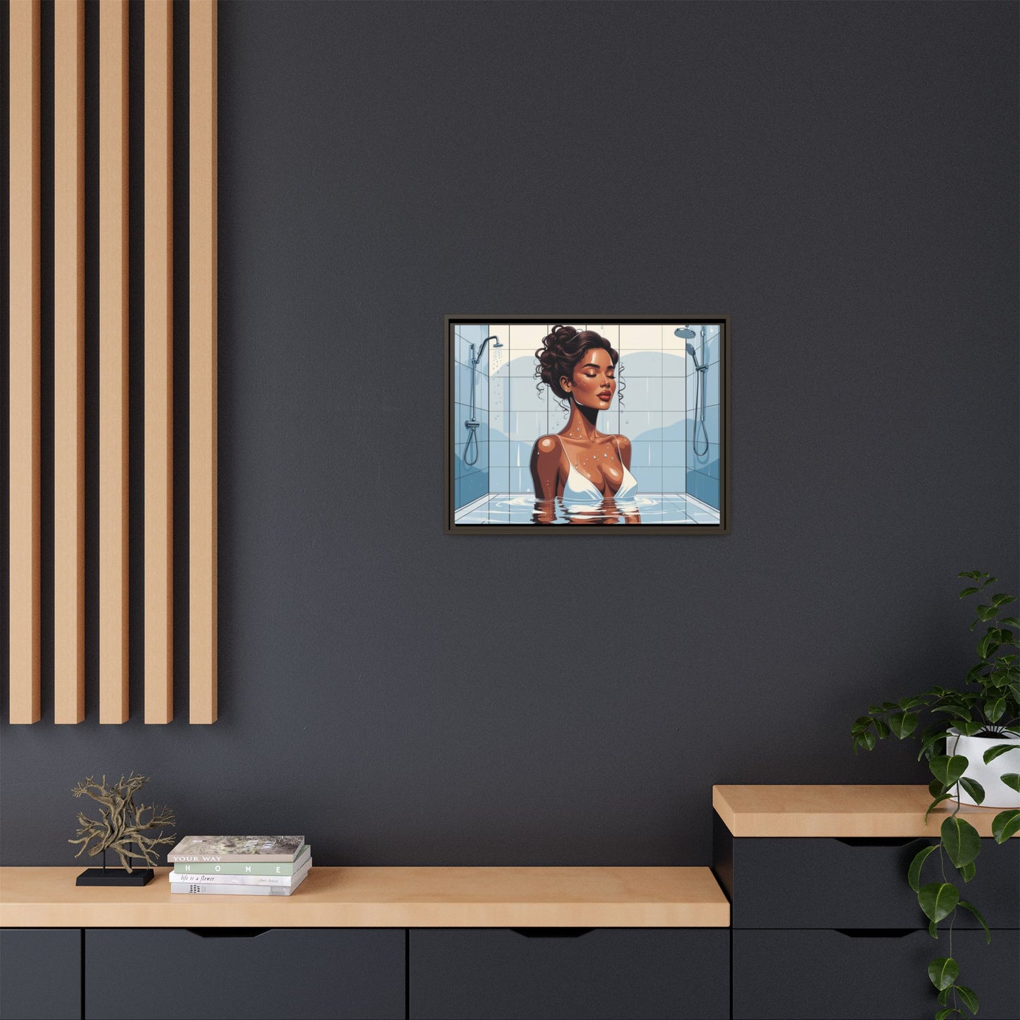 Serene Bathing Woman Canvas Art - Framed Multi-Color Wall Decor