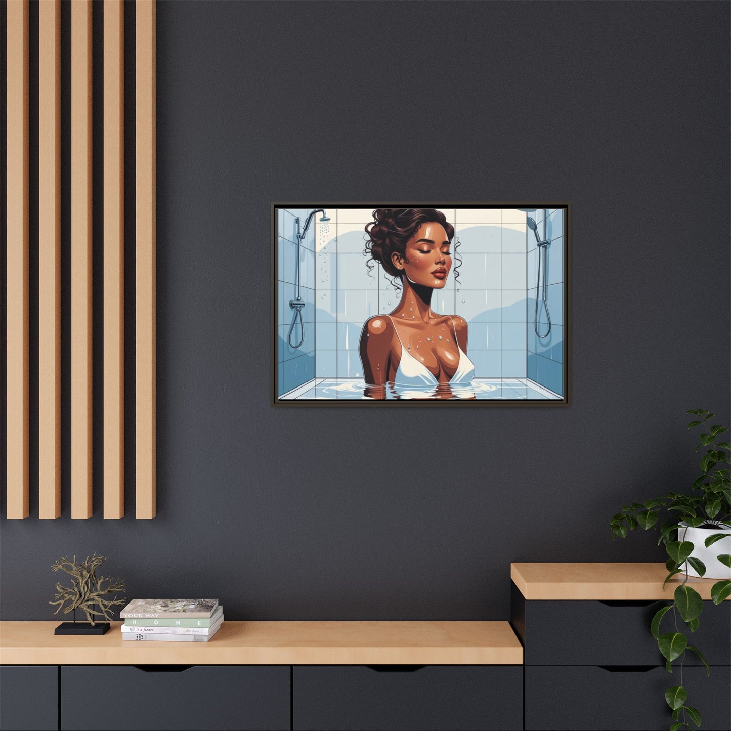 Serene Bathing Woman Canvas Art - Framed Multi-Color Wall Decor