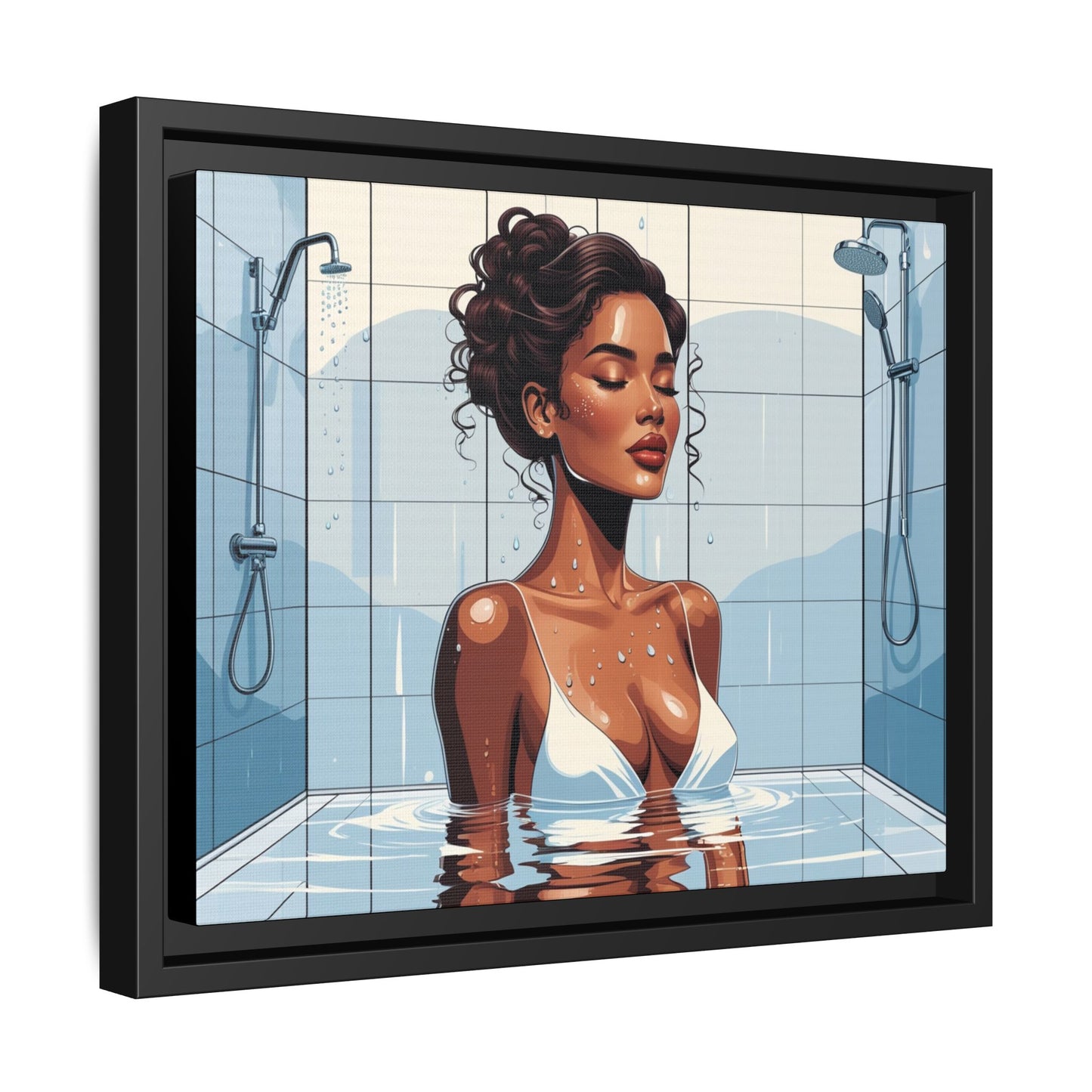 Serene Bathing Woman Canvas Art - Framed Multi-Color Wall Decor