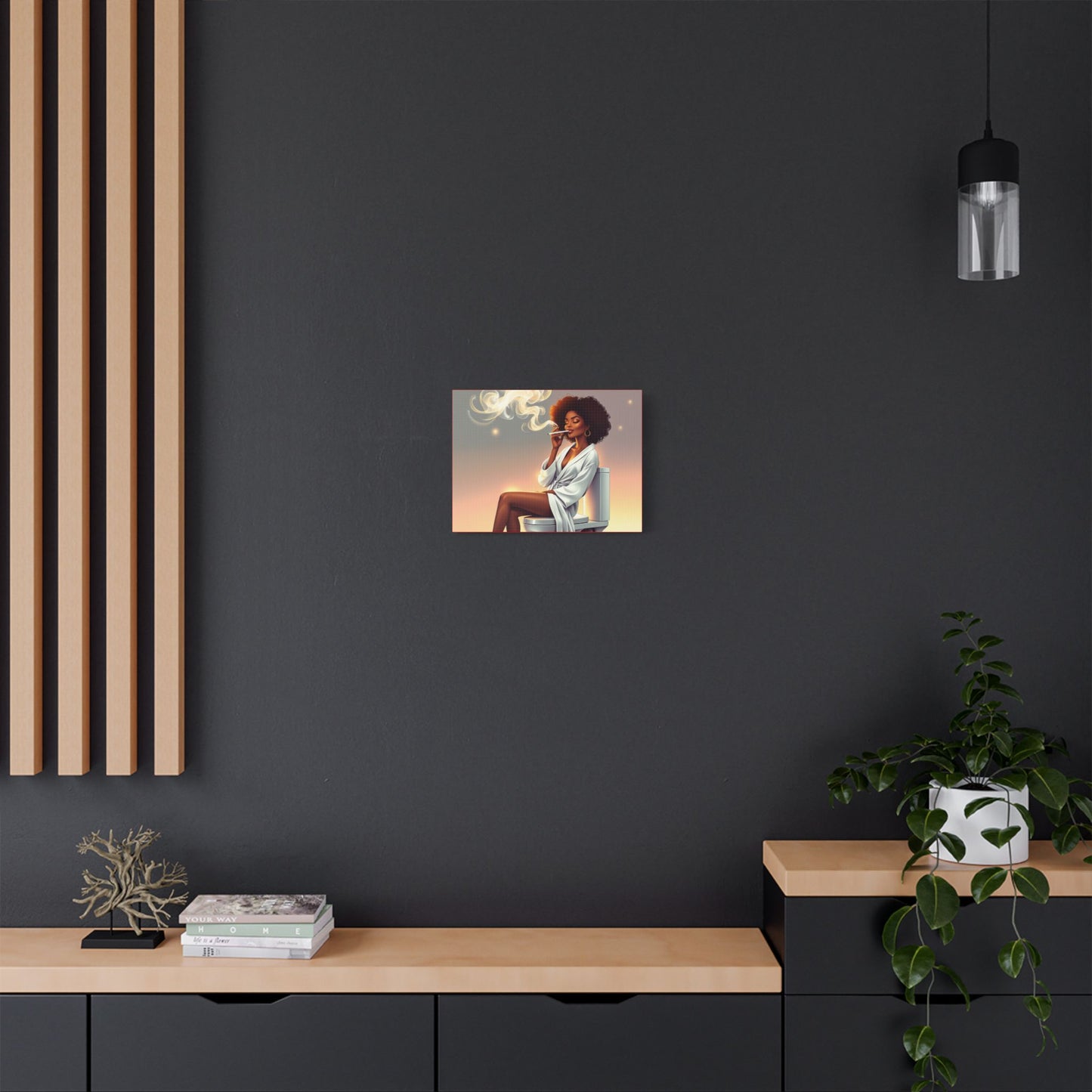 Contemporary Satin Canvas Wall Art - Stylish Leisure Scene with Female Figure