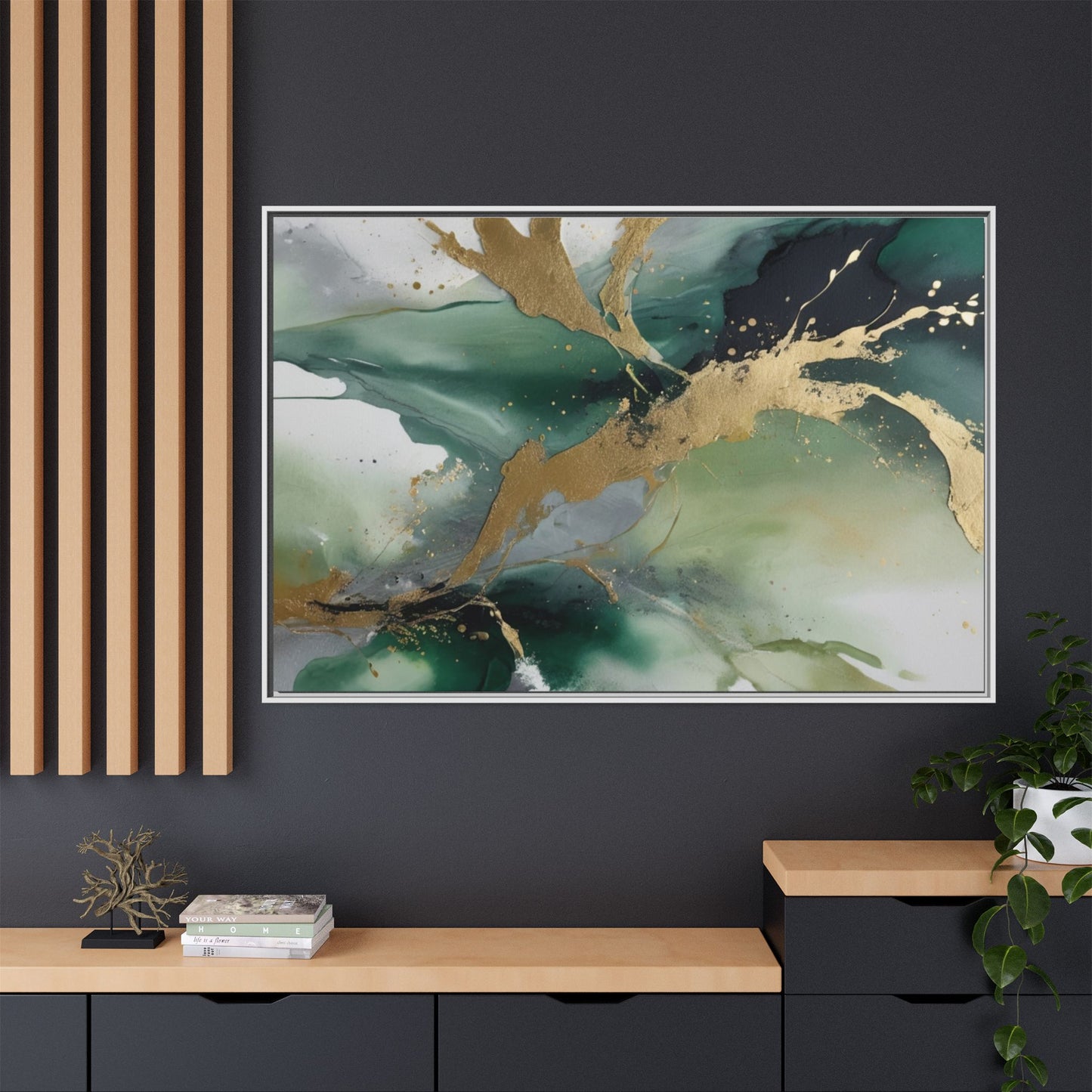 Elegant Abstract Framed Canvas Wall Art - Multi-Color Gold Accents