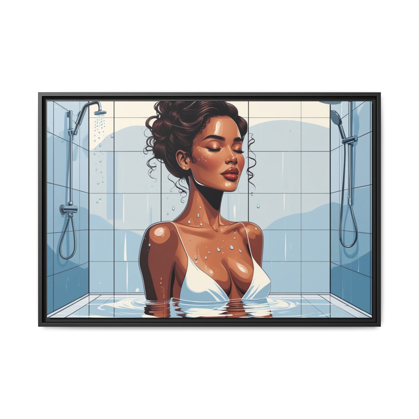 Serene Bathing Woman Canvas Art - Framed Multi-Color Wall Decor