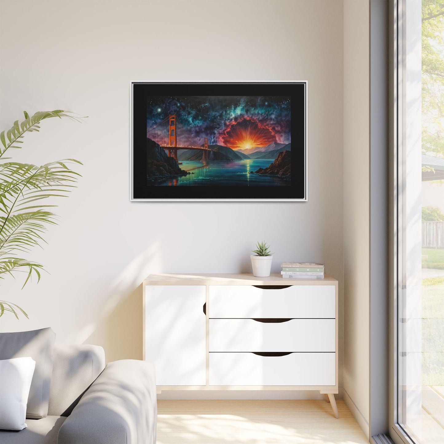Golden Gate Sunset Framed Canvas Art - Multi-Color Wall Decor