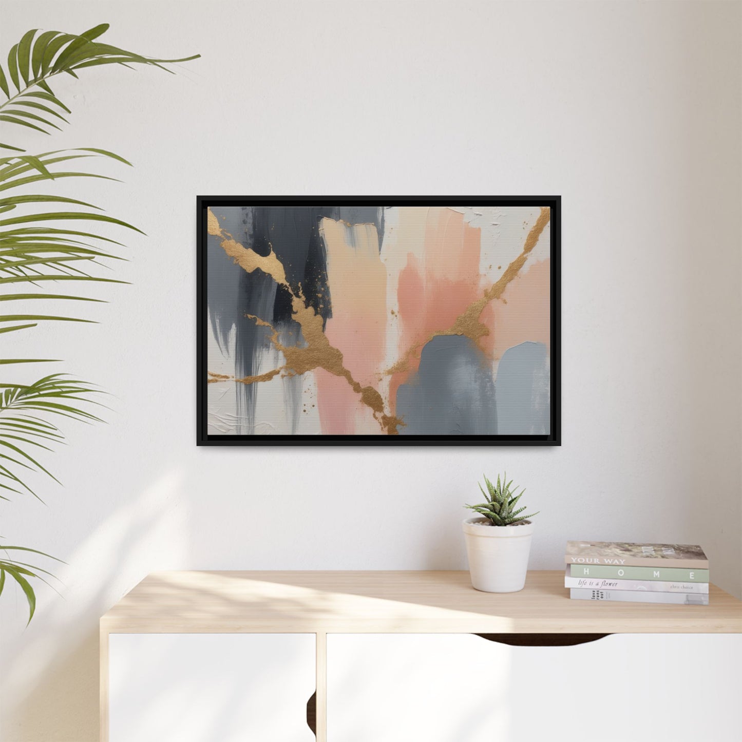 Elegant Abstract Framed Canvas Art with Gold Accents