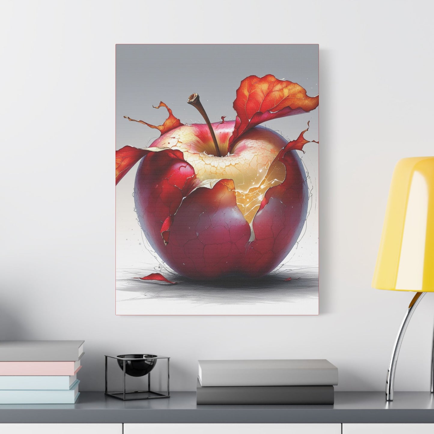 Cracked Red Apple Canvas Art – Vibrant Wall Decor for Modern Homes