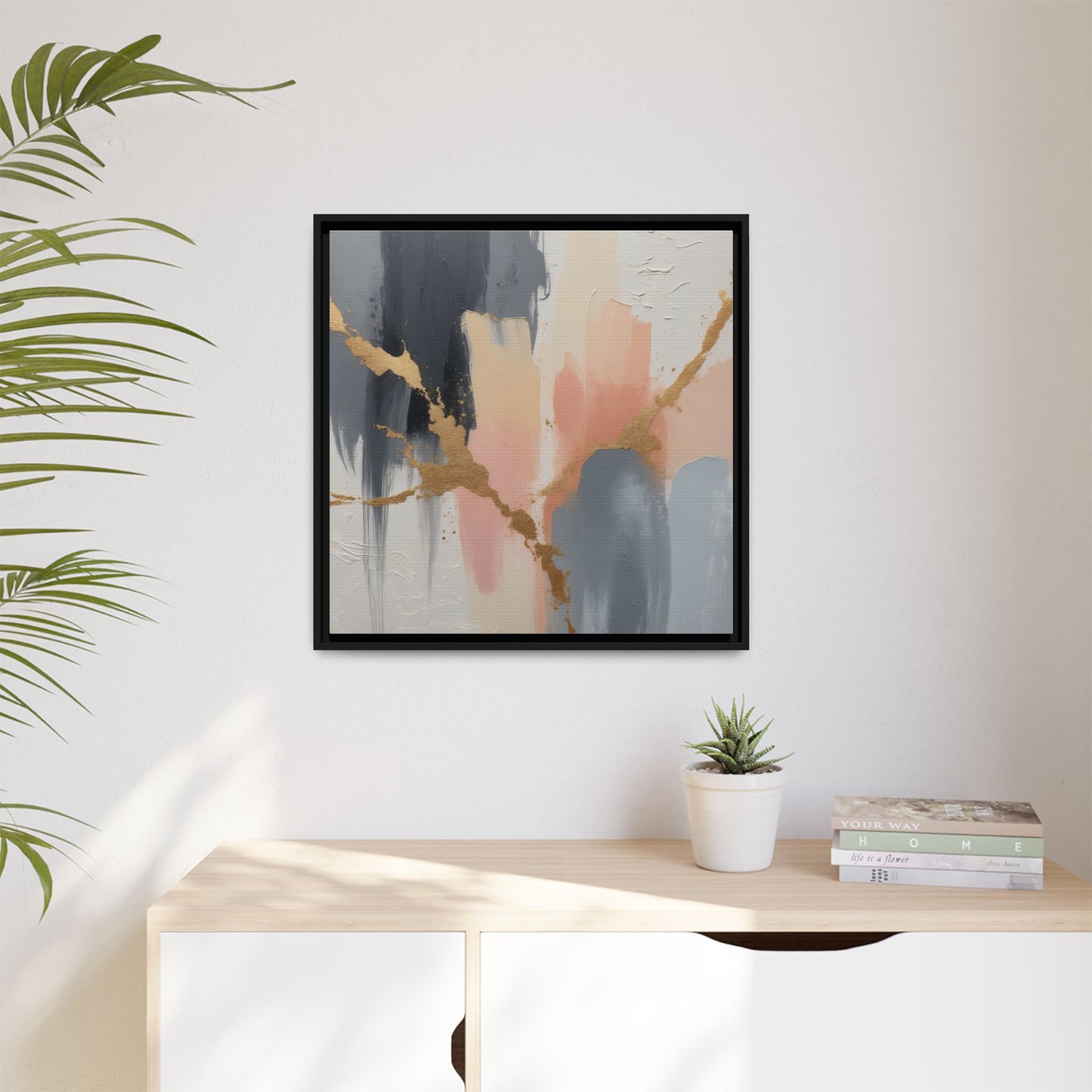 Elegant Abstract Framed Canvas Art with Gold Accents