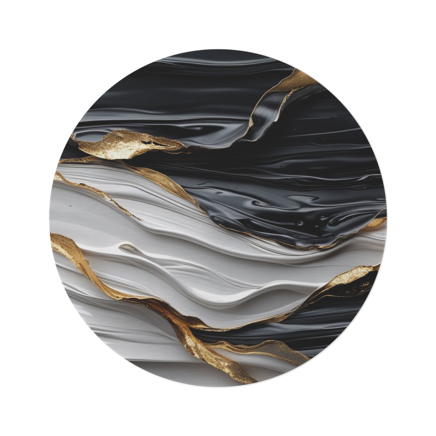 Elegant Black and Gold Round Rug for Luxe Home Decor