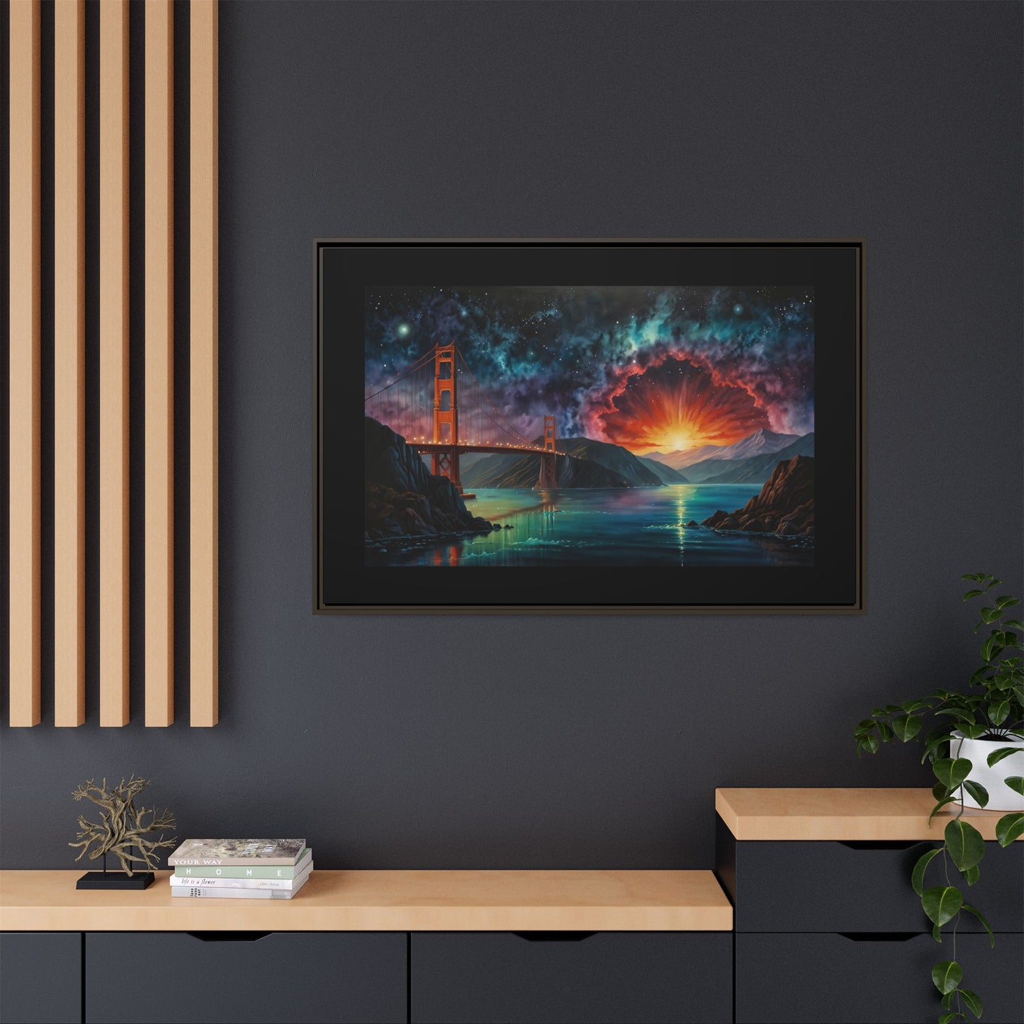 Golden Gate Sunset Framed Canvas Art - Multi-Color Wall Decor