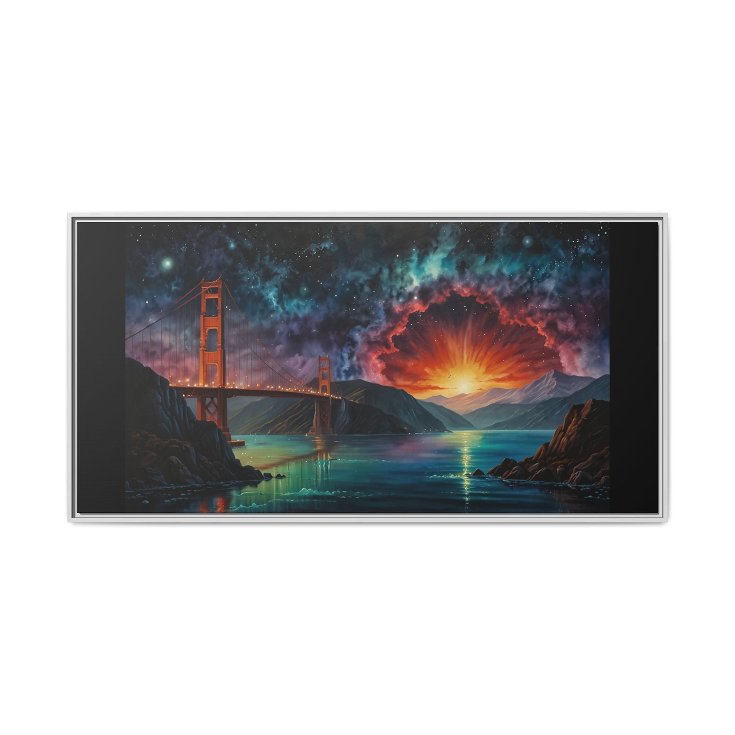 Golden Gate Sunset Framed Canvas Art - Multi-Color Wall Decor