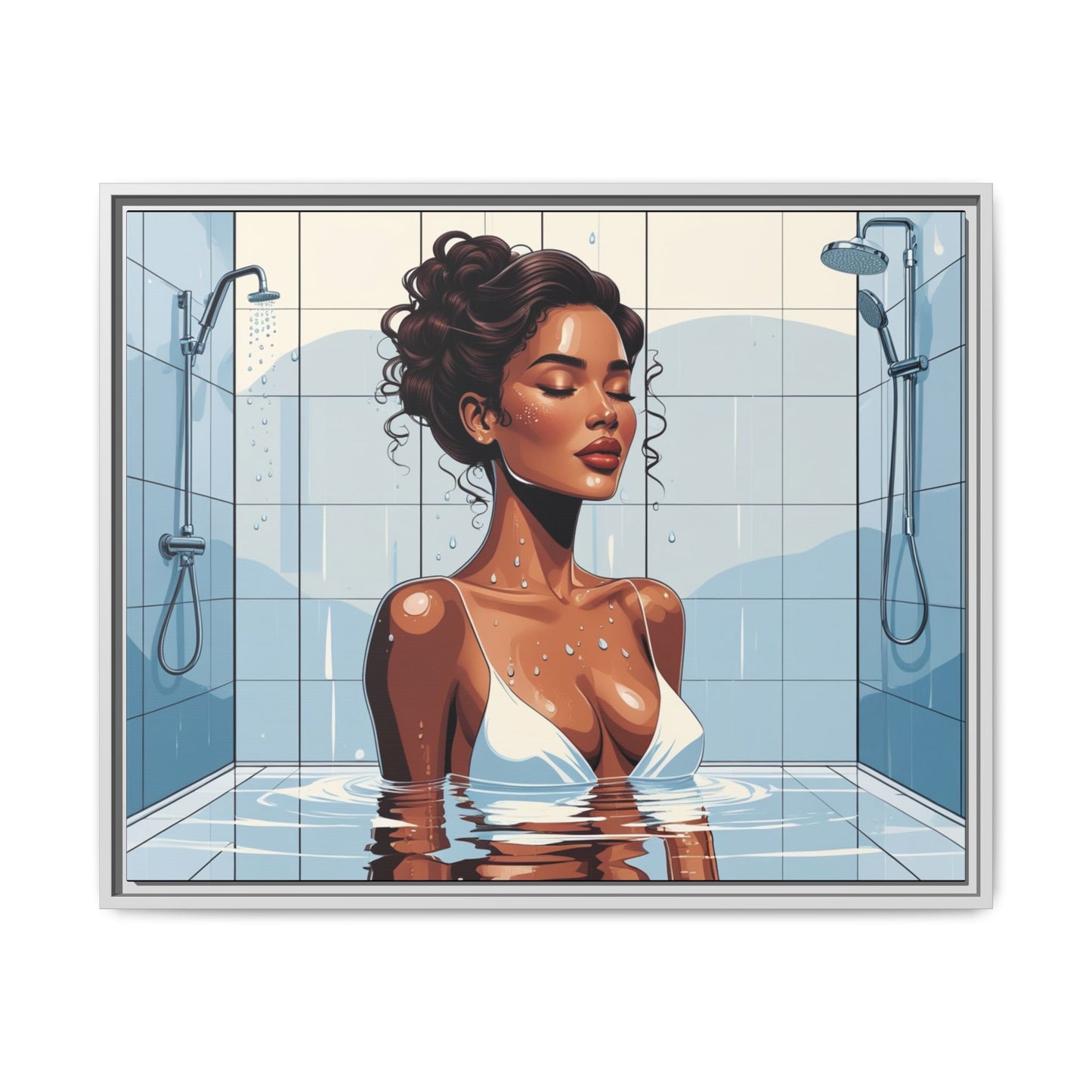 Serene Bathing Woman Canvas Art - Framed Multi-Color Wall Decor