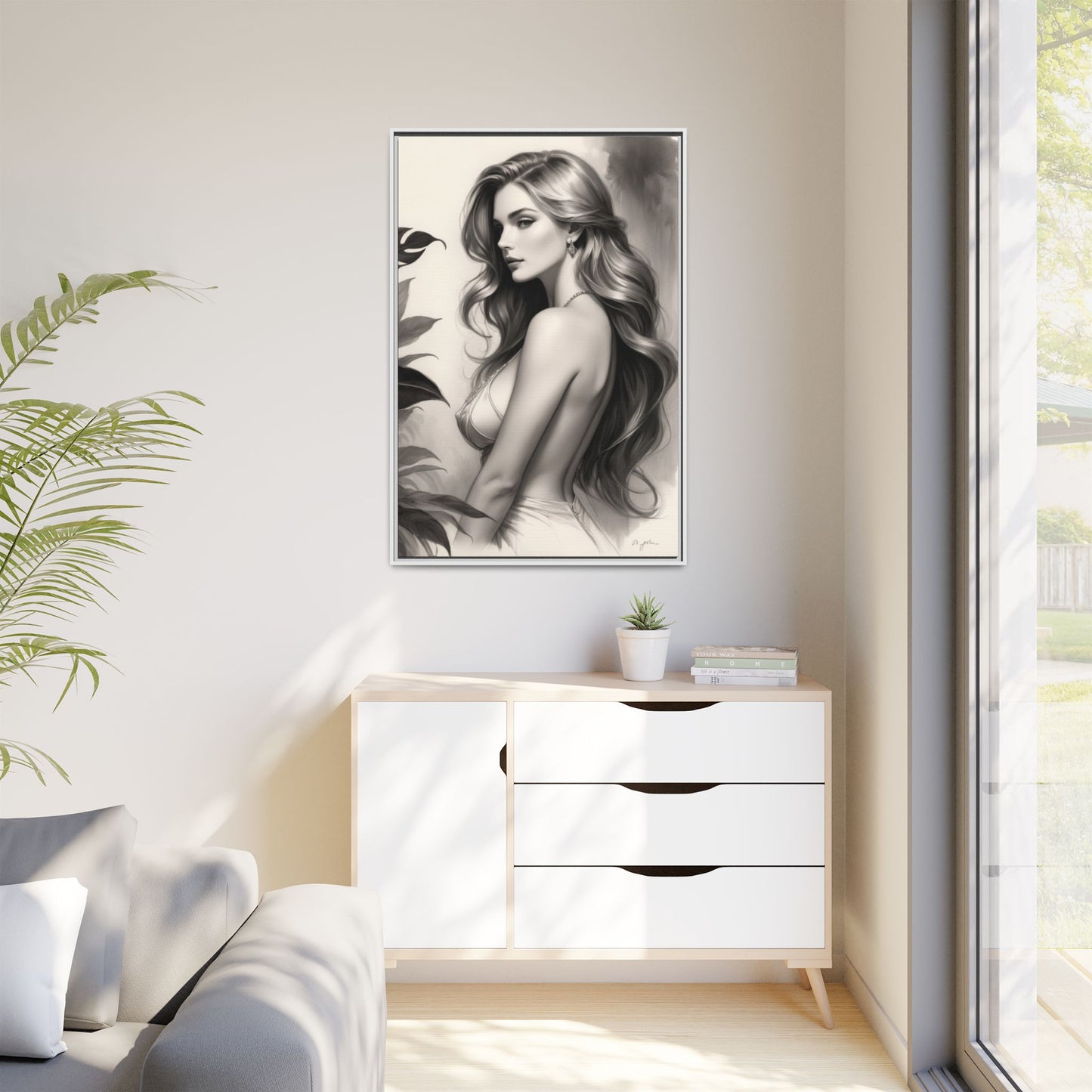 Elegant Matte Framed Art Print - Stylish Woman Portrait