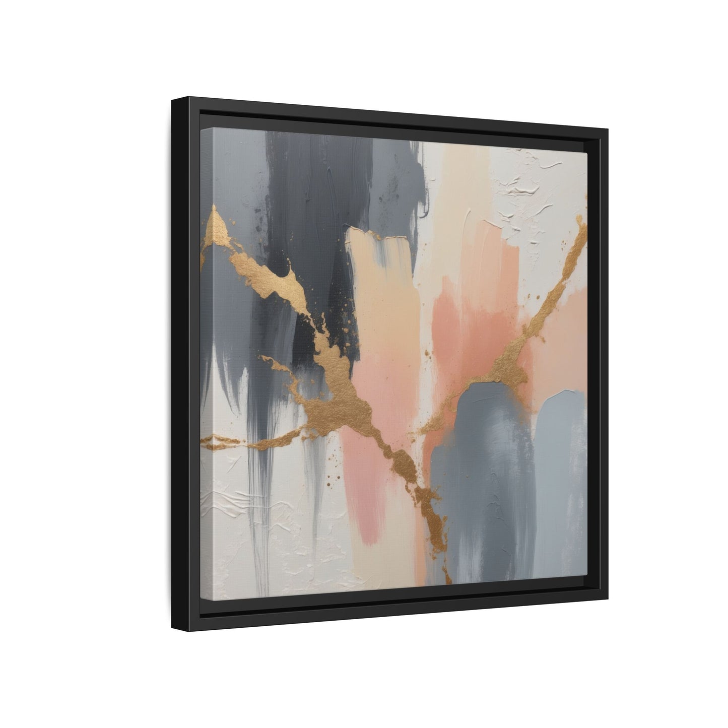 Elegant Abstract Framed Canvas Art with Gold Accents