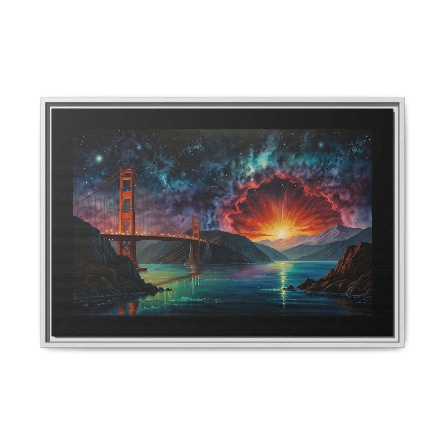 Golden Gate Sunset Framed Canvas Art - Multi-Color Wall Decor