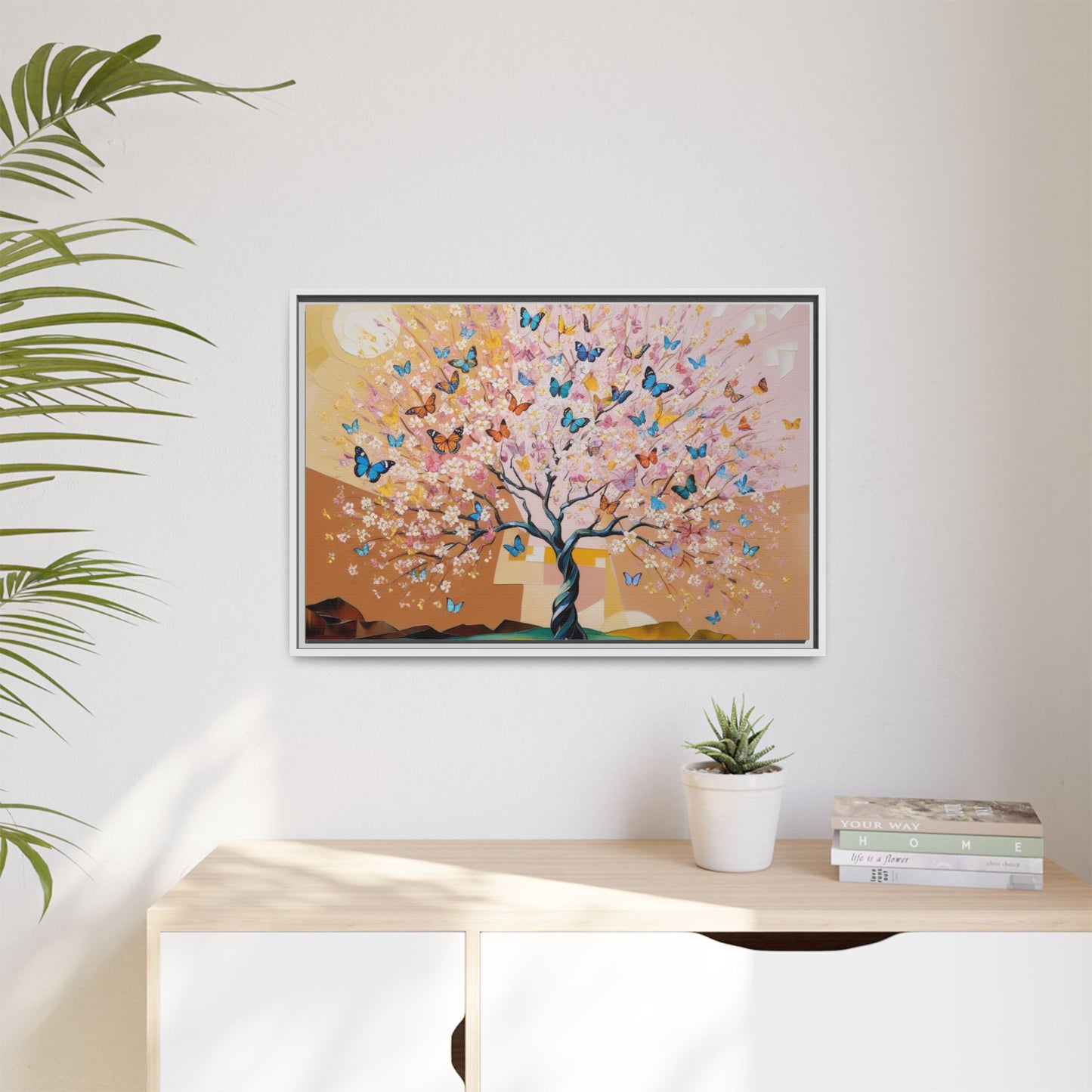 Colorful Butterfly Blossom Framed Canvas Art