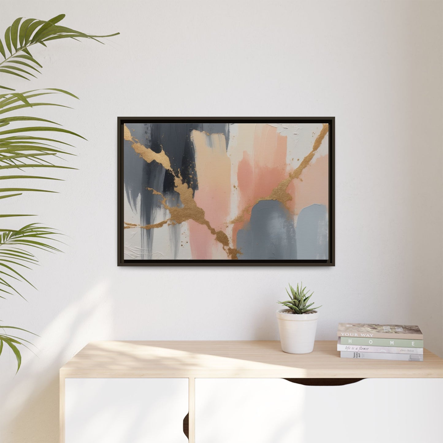 Elegant Abstract Framed Canvas Art with Gold Accents