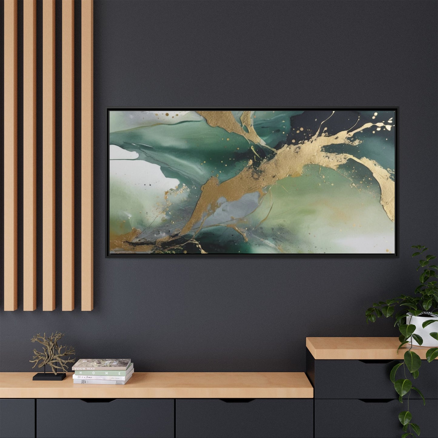 Elegant Abstract Framed Canvas Wall Art - Multi-Color Gold Accents