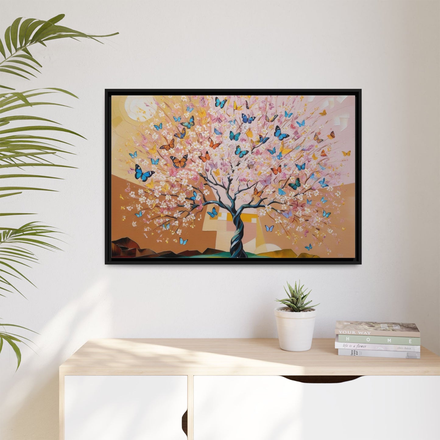 Colorful Butterfly Blossom Framed Canvas Art