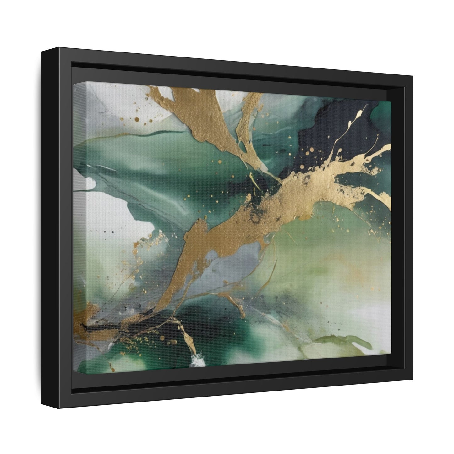 Elegant Abstract Framed Canvas Wall Art - Multi-Color Gold Accents