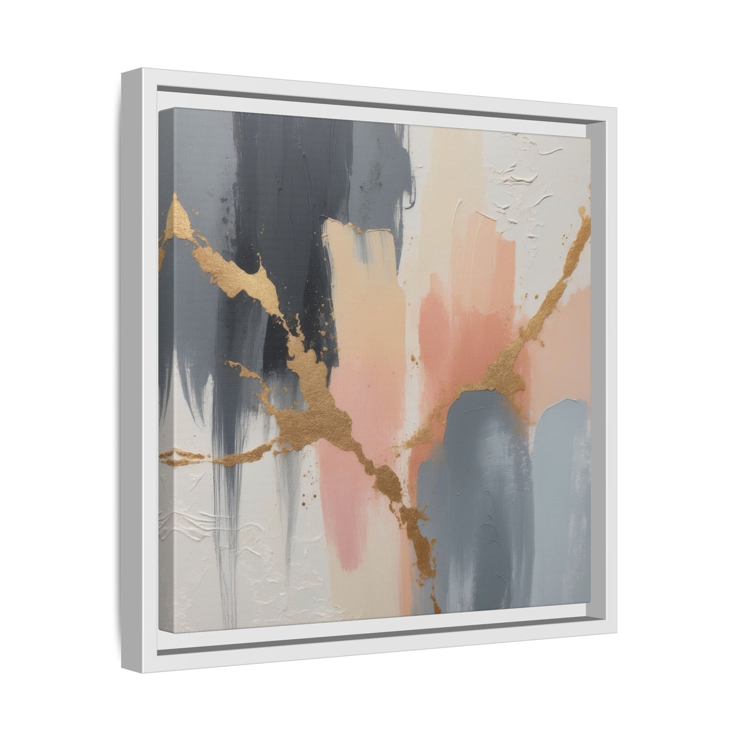 Elegant Abstract Framed Canvas Art with Gold Accents