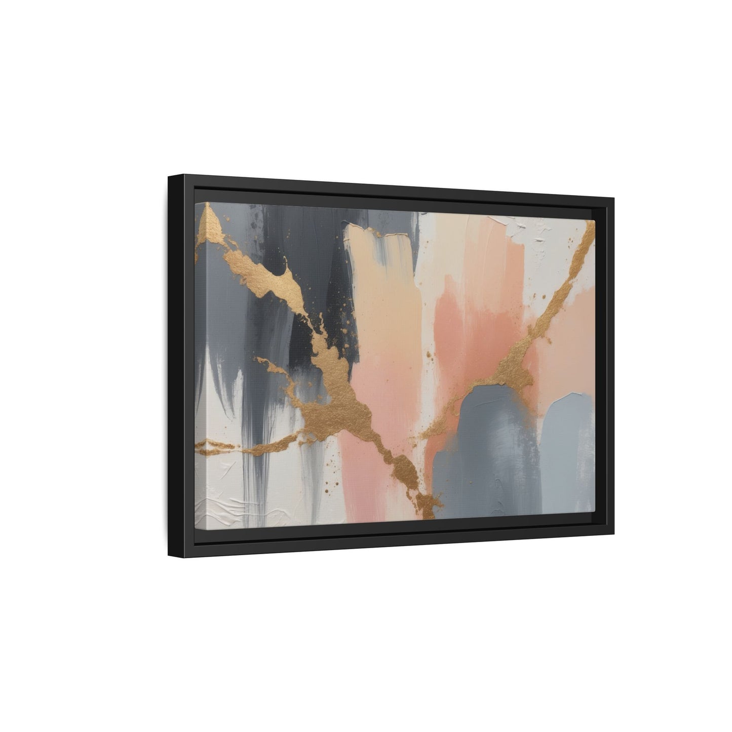 Elegant Abstract Framed Canvas Art with Gold Accents