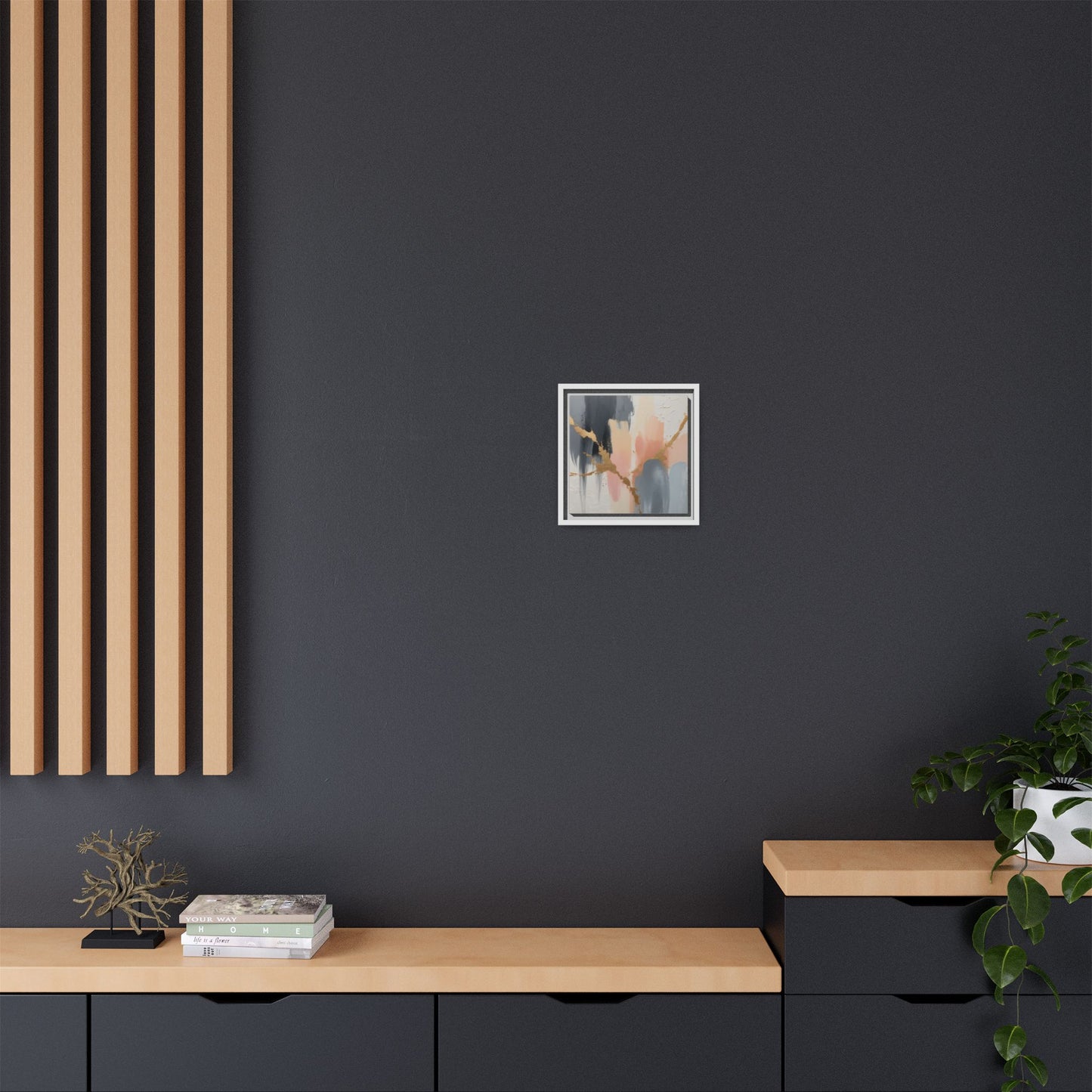 Elegant Abstract Framed Canvas Art with Gold Accents