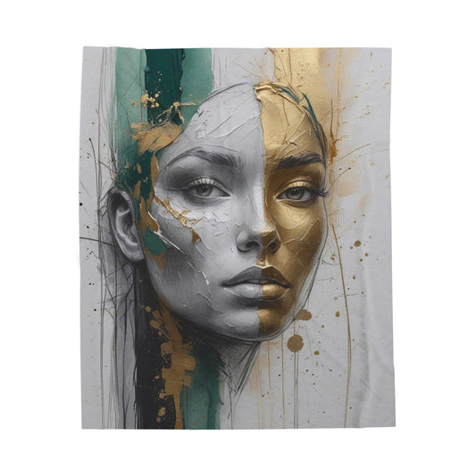 Artistic Velveteen Plush Blanket - Modern Home Decor with Abstract Face Design