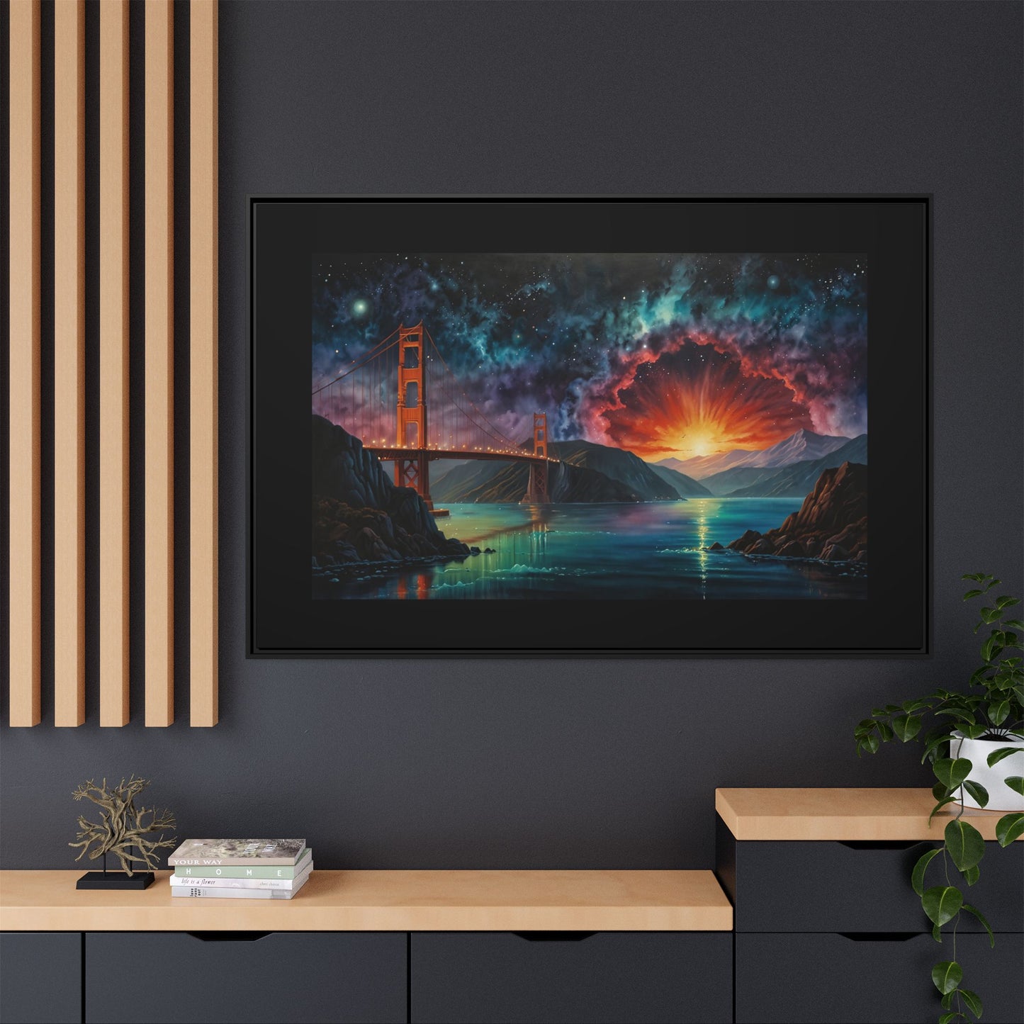 Golden Gate Sunset Framed Canvas Art - Multi-Color Wall Decor