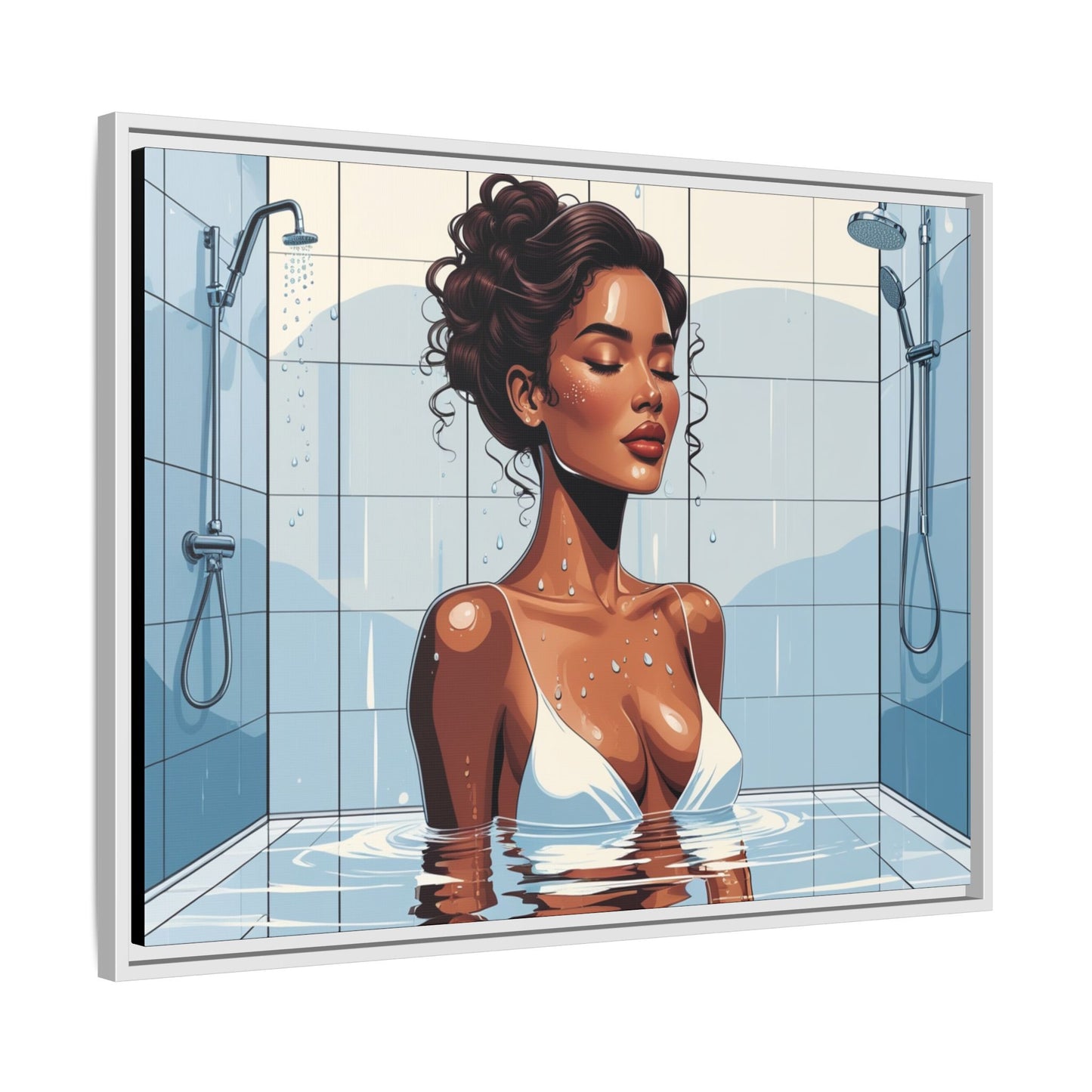Serene Bathing Woman Canvas Art - Framed Multi-Color Wall Decor
