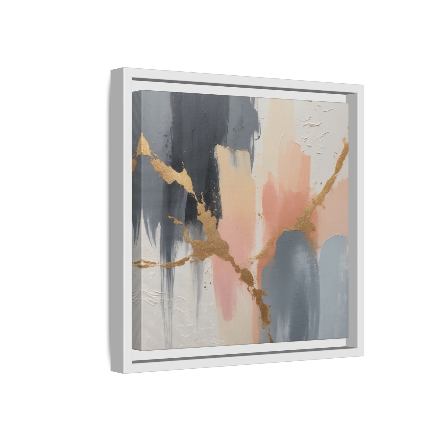 Elegant Abstract Framed Canvas Art with Gold Accents