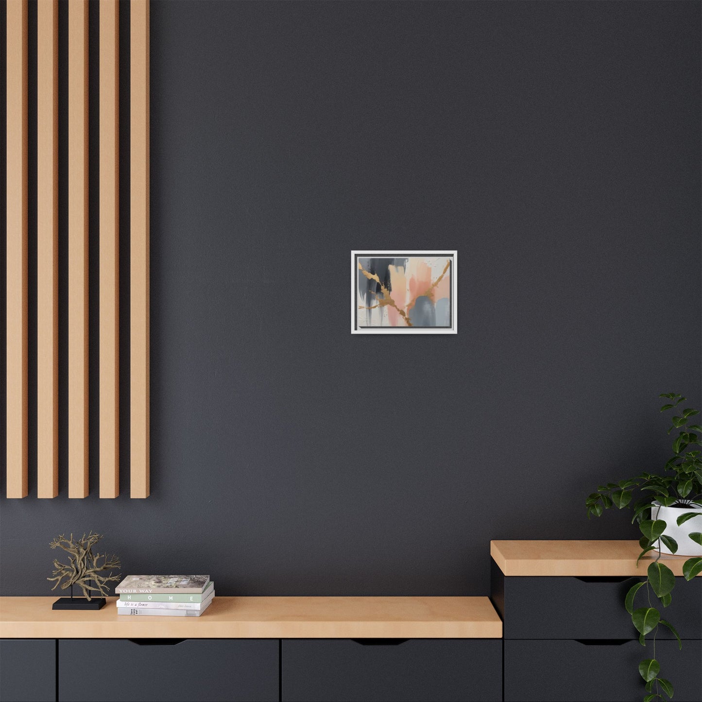 Elegant Abstract Framed Canvas Art with Gold Accents