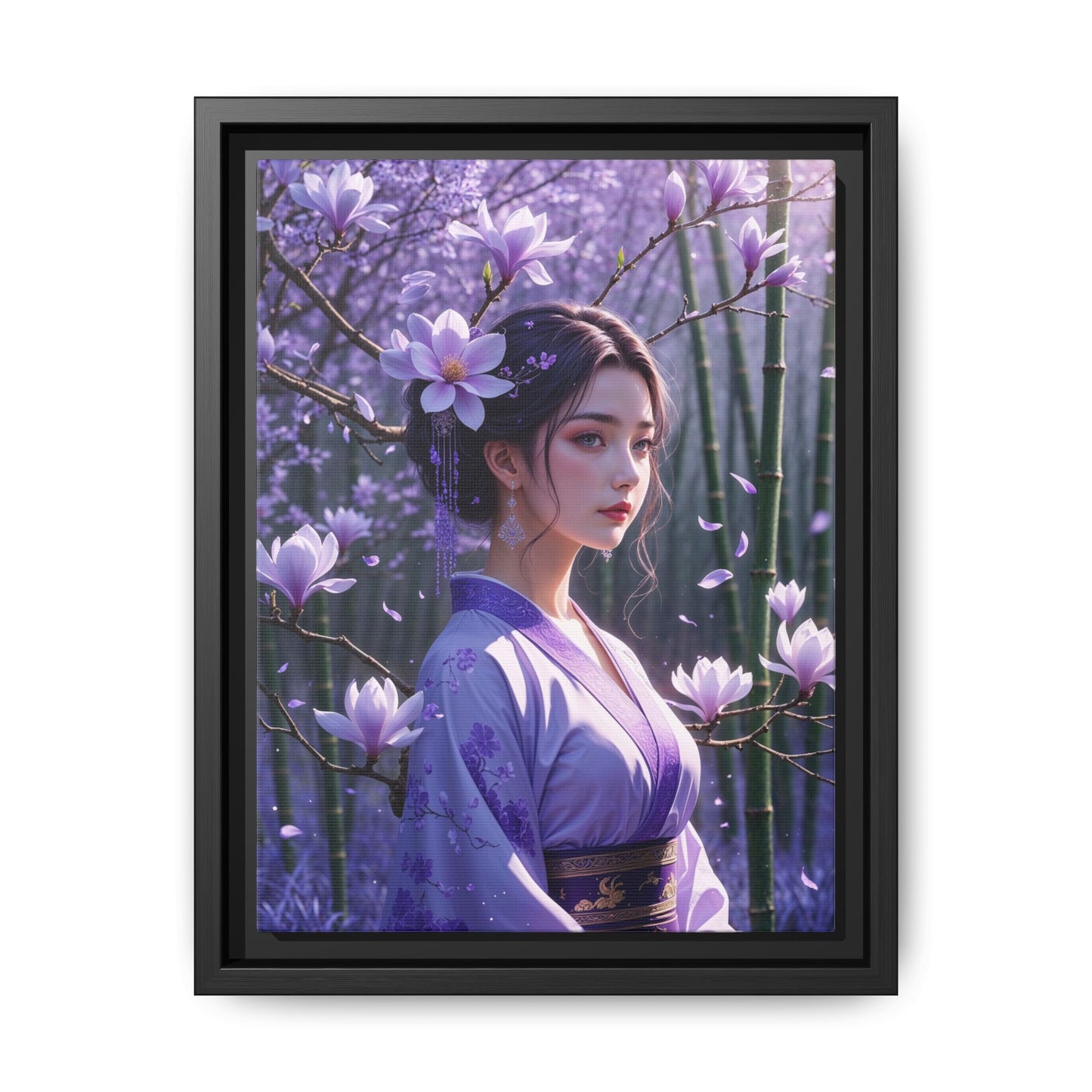 Elegant Framed Matte Canvas Art - Serene Lotus Blossom Portrait - Home Décor for Nature Lovers