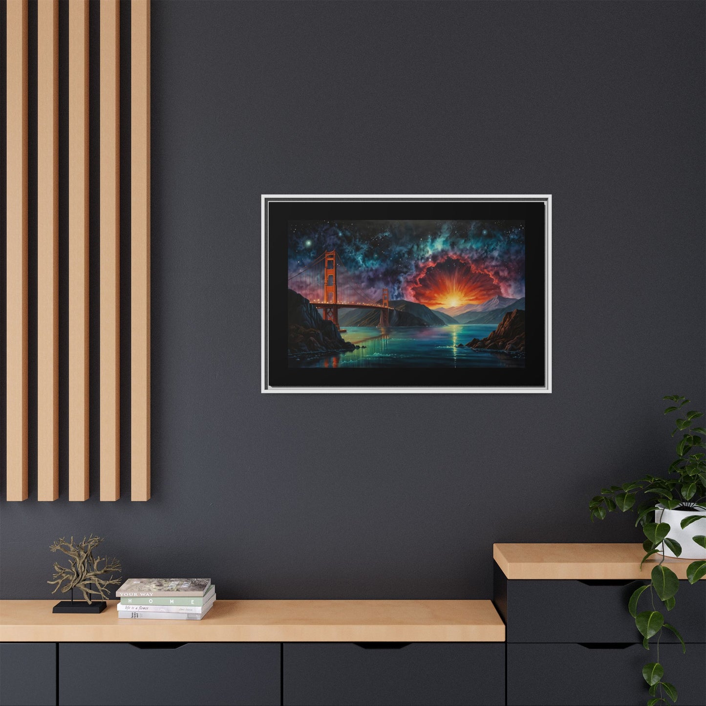 Golden Gate Sunset Framed Canvas Art - Multi-Color Wall Decor